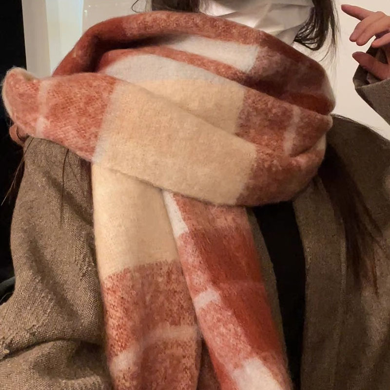Original reference photograph of the cream and dusty rose check scarf