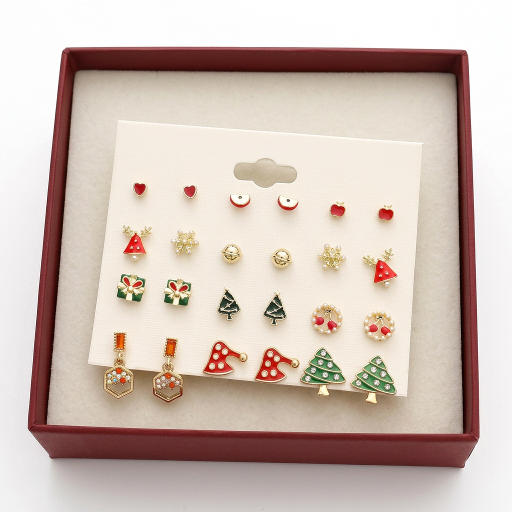 Christmas earring set on white background