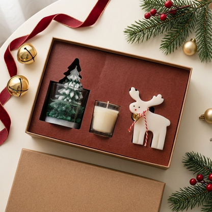Overhead view of Christmas candle gift set