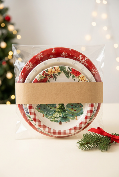 Christmas paper plates with unbranded packaging