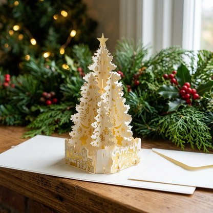 Side view of the dimensional Christmas tree paper construction