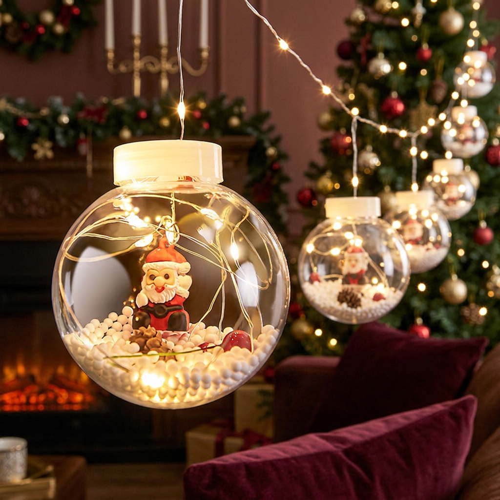 Santa LED globe garland in a colorful Christmas tree setting