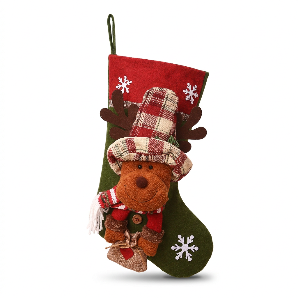 Reindeer Christmas stocking on a white background