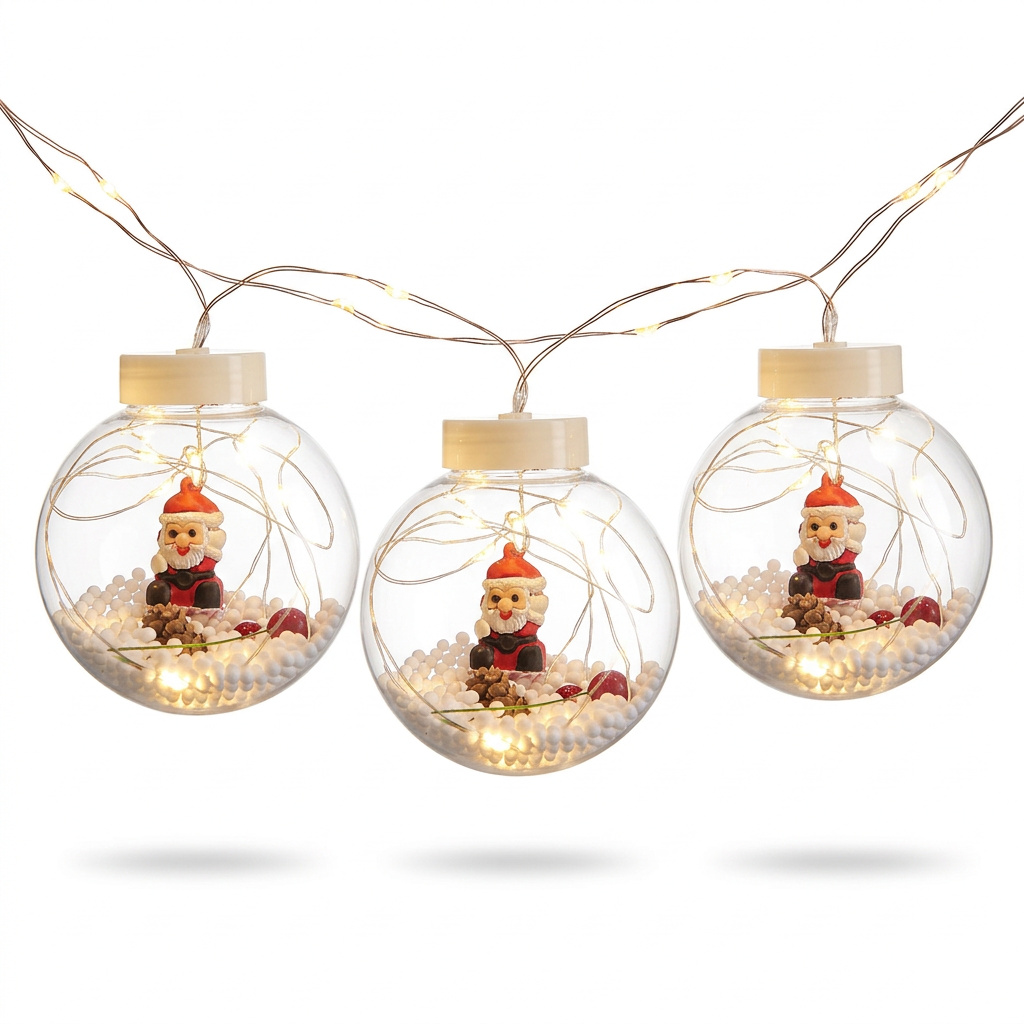 Santa Christmas LED globe garland on a white background