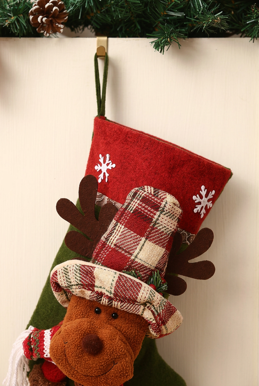 Red stocking cuff with white snowflakes and hanging loop