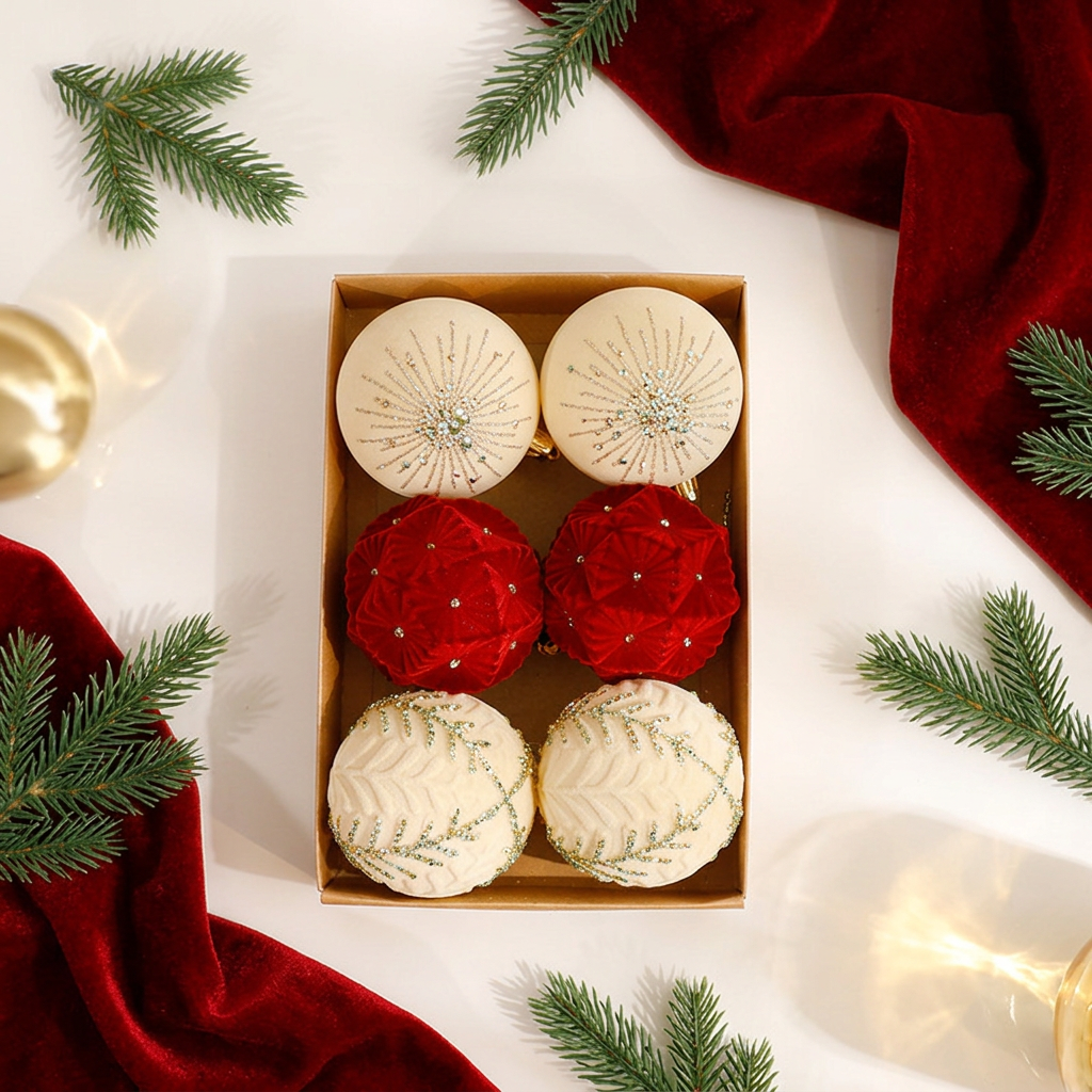 Overhead Christmas ornament set with red ivory and golden details