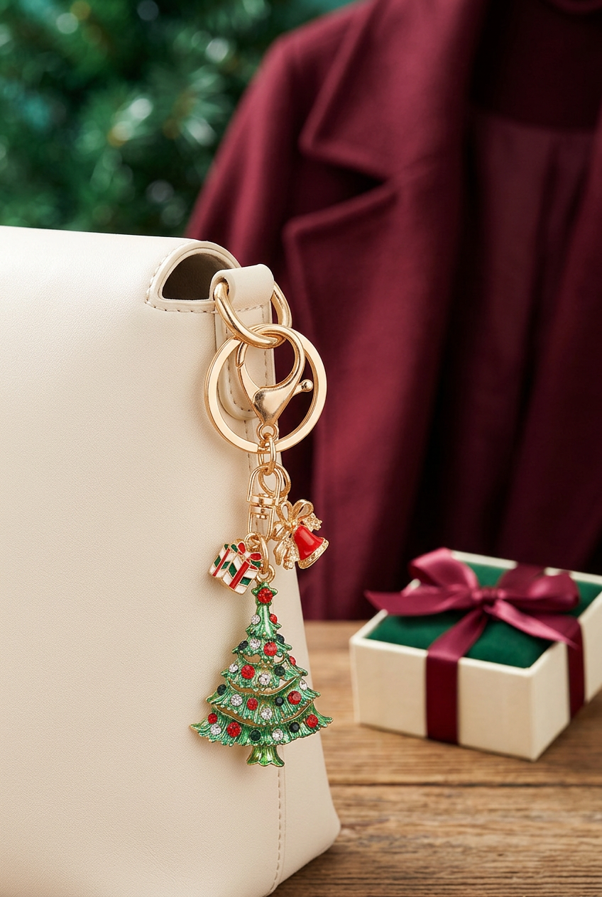 Christmas tree keychain handbag styling