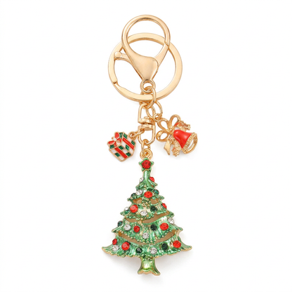 Christmas tree keychain on white background