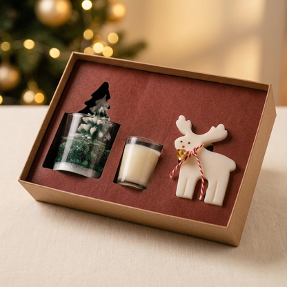 Christmas candle gift set in burgundy presentation box