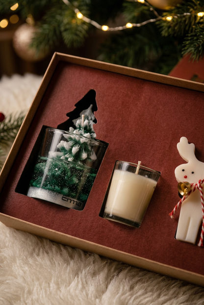 Green and ivory glass candle details