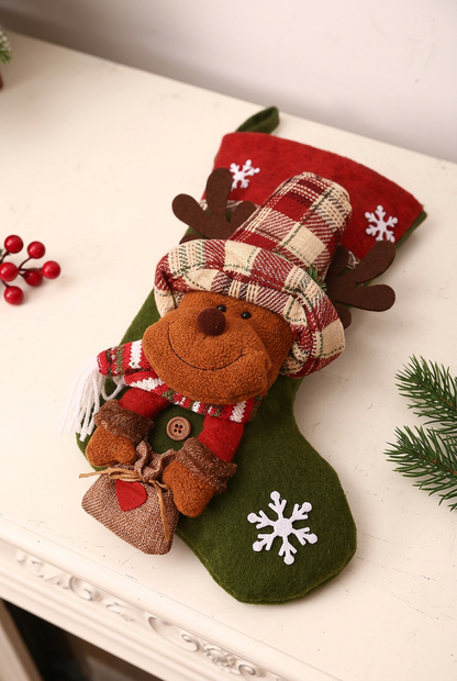 Green stocking body and dimensional reindeer details