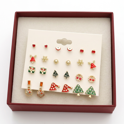Christmas earring set on white background