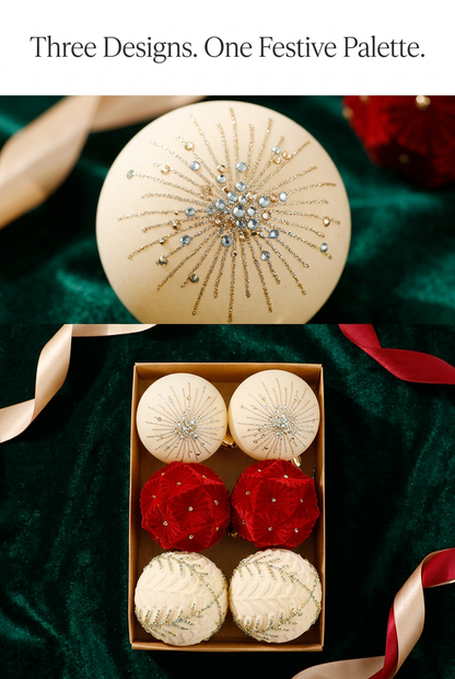 Christmas ornament detail image highlighting three coordinated designs