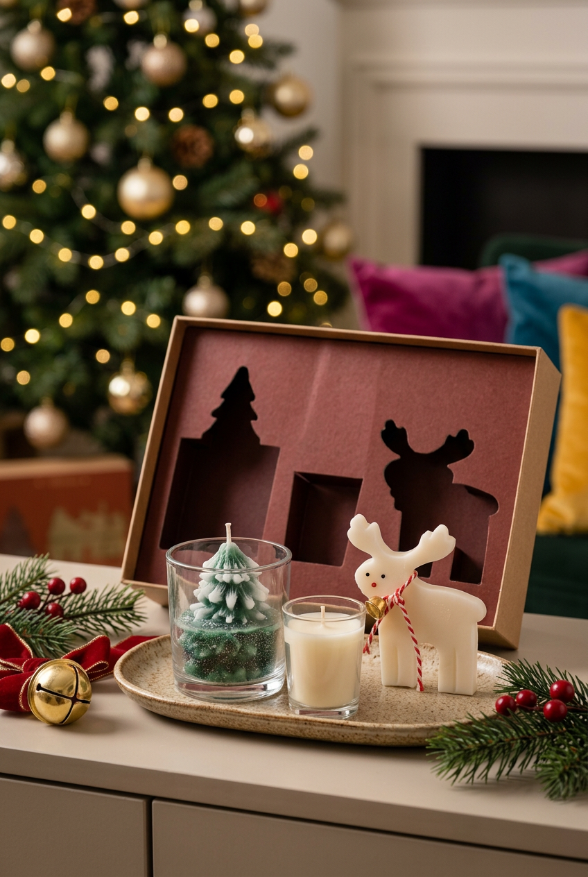 Christmas candles and reindeer styled together