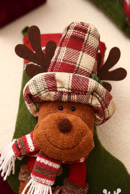 Close-up of the reindeer face and plaid hat